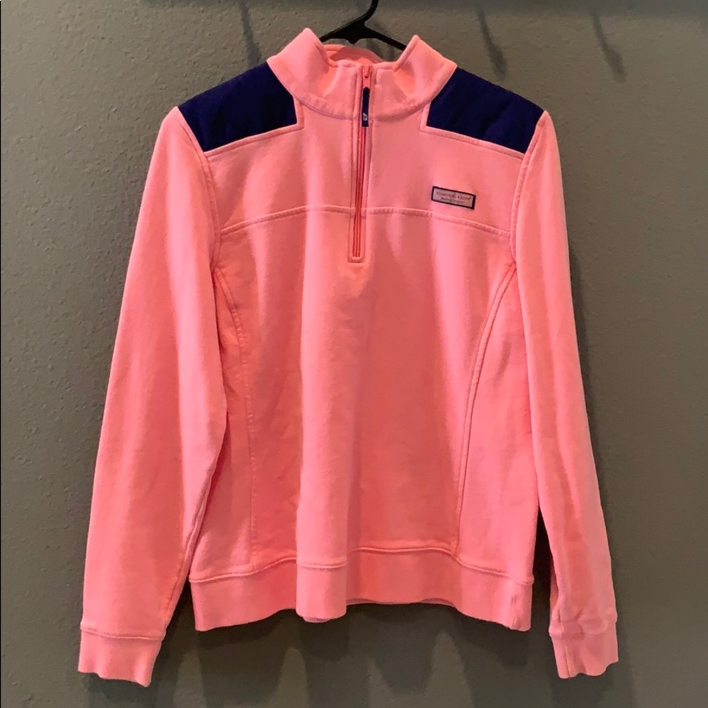Pink and navy quarter zip Vineyard Vines sweater